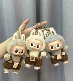 Styling Your Labubu: A Beginner's Guide to Doll Fashion 4 Three Labubu dolls wearing brown jumpsuits