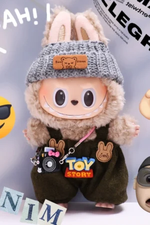 Labubu Clothes Set – Cute Overalls & Gray Hat (Fits Gen 1, 2 & 3) | nekolulu