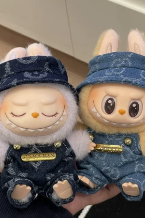 Labubu Clothes – Denim Overalls & Fisherman Hat Set | nekolulu