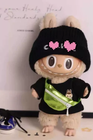 Labubu Clothes – Black Beanie & Fanny Pack Set | nekolulu