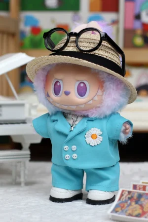 Labubu Clothes Set – GD Style Blue Suit & Straw Hat (3.0) | nekolulu