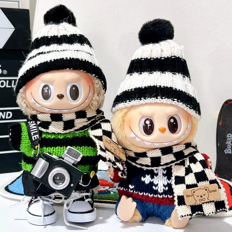 Labubu Clothes Set – Striped Beanie, Scarf & Sweater Outfit | nekolulu 1 Labubu Clothes Set – Striped Beanie, Scarf & Sweater Outfit | nekolulu