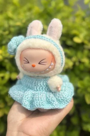 Labubu Clothes – Fresh Blue Crochet Skirt Suit | nekolulu