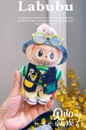 Labubu Clothes Set – Denim Vest & Striped Sweater Outfit | nekolulu