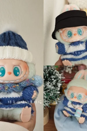 Labubu Clothes – Blue & White Striped Sweater & Hat Set | nekolulu