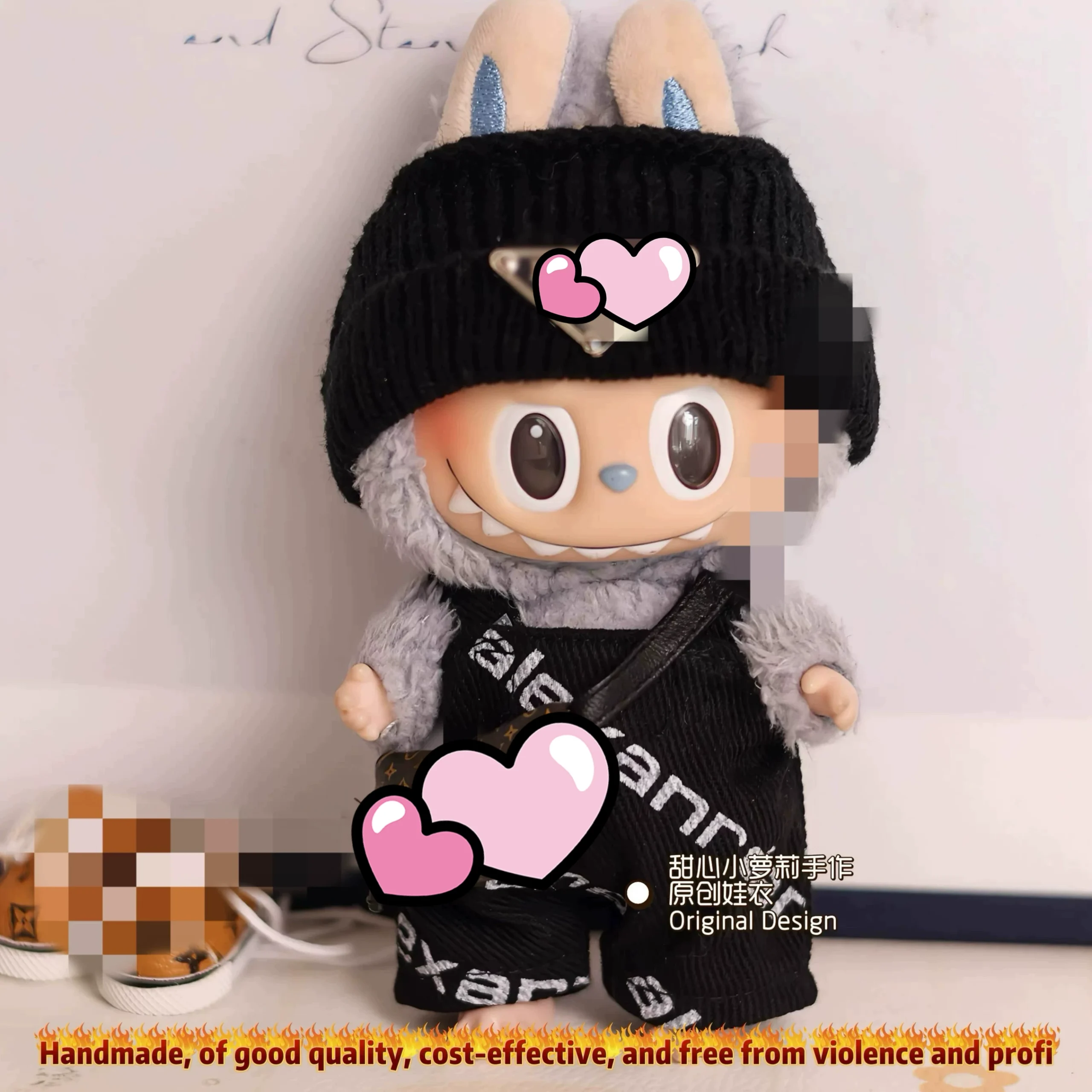 Labubu Clothes Set – Black Beanie Overall & Shoulder Bag | nekolulu 1 Labubu Clothes Set – Black Beanie Overall & Shoulder Bag | nekolulu