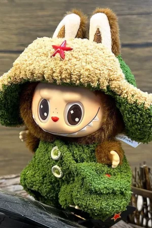 Labubu Clothes – Green Military Coat & Lei Feng Hat Set | nekolulu