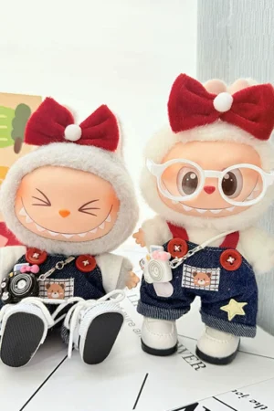 Labubu Clothes – Plaid Bear Denim Overalls Set | nekolulu