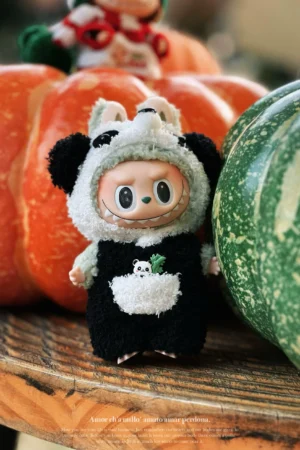 For Labubu Doll Clothes Cute Panda One-piece Clothes Headset Set