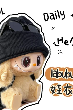 Labubu Clothes – Trendy Black Hat & Sunglasses Set | nekolulu