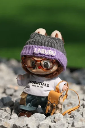 Labubu Clothes – Purple-Grey Hat & Leopard Print Set | nekolulu