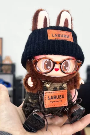 Labubu Clothes – Leopard Print Overalls & Leather Hat Set | nekolulu