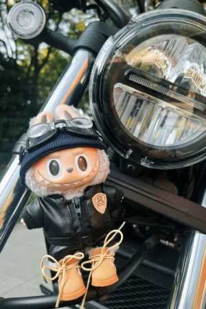 For Labubu Clothing - motorcycle fashion baby clothes cool leather clothes headband glasses