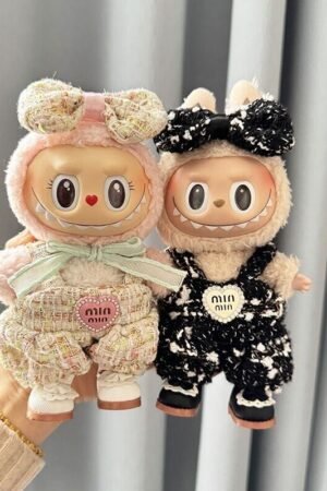Labubu Clothes Set – Handmade Plush Doll Plaid Overalls (Multi-Color) | nekolulu