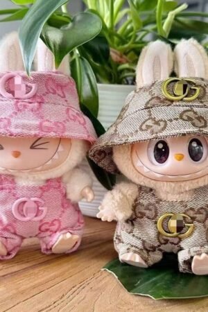 Labubu Clothes Set – Handmade Plush Doll Overalls (Pink/Brown) | nekolulu