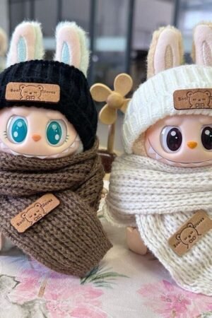 Labubu  Clothes Set - Knitted Bunny Ear Hat & Scarf (15/17CM) | nekolulu