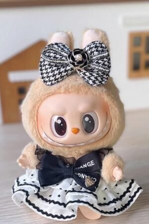 Labubu Clothes Set – Black & White Houndstooth Dress | nekolulu