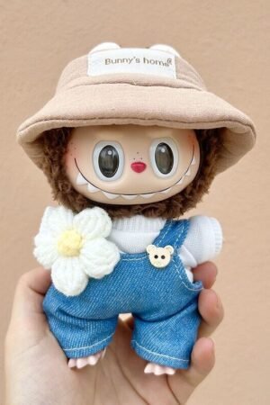 Labubu Clothes Set – Denim Overalls & White Flower | nekolulu