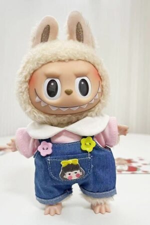 Labubu Clothes Set – Denim Overalls & Pink Shirt | nekolulu