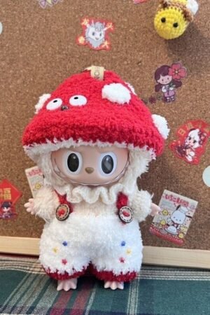 Labubu Clothes Set – Red Mushroom & Fluffy Overalls | nekolulu