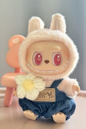 Labubu Clothes Set – Bunny Hood & Denim Overalls | nekolulu