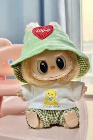 Labubu Clothes Set – Green Bucket Hat & Little Bear Tee | nekolulu