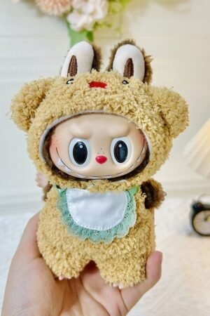 Labubu Clothes Set – Brown Bear Onesie with Bib | nekolulu