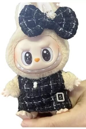 Labubu Clothes Set – Tweed Dress & Black Bow | nekolulu