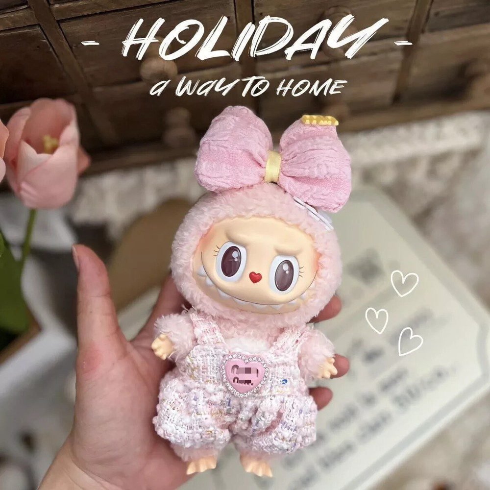 Labubu Clothes Set – Pink Knitted Romper & Bow | nekolulu 2 Labubu Clothes Set – Pink Knitted Romper & Bow | nekolulu - Image 2