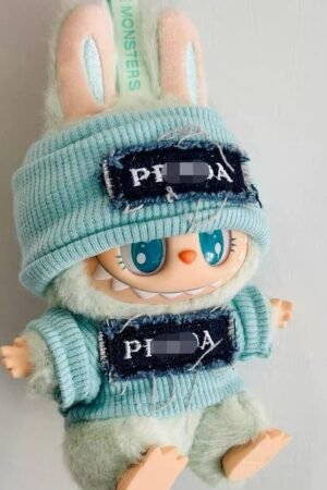 Labubu Clothes Set – Blue Knitted Sweater & Hat | nekolulu