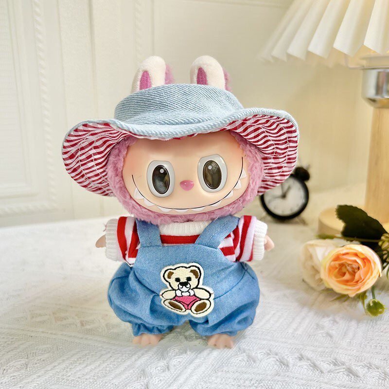 Labubu Clothes - Plush Doll Handmade Denim Overalls & Striped Shirt Set | nekolulu 1 Labubu Clothes - Plush Doll Handmade Denim Overalls & Striped Shirt Set | nekolulu