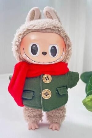 Labubu Clothes Set – Green Coat & Red Scarf | nekolulu