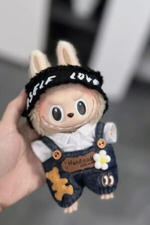 Labubu Clothes Set – Denim Overalls & "Self Love" Headband | nekolulu