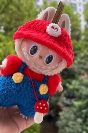 Labubu Clothes Set – Red Hat & Blue Overalls | nekolulu