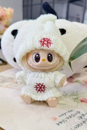 Labubu Clothes Set - White Knitted Snowflake Outfit | nekolulu