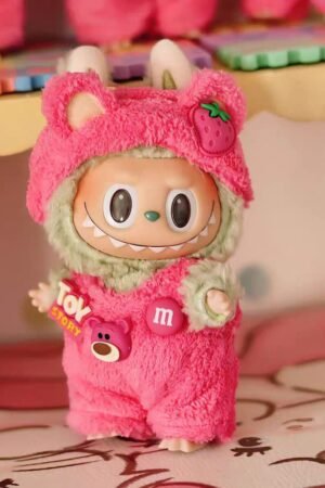 Labubu Clothes Set – Pink Strawberry Bear Outfit with Headband | nekolulu