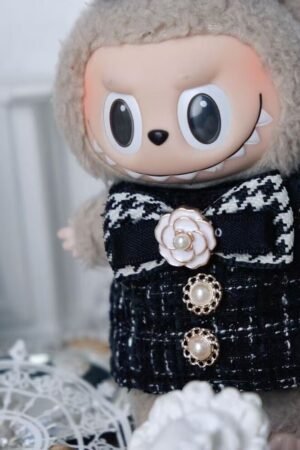 Labubu Clothes Set – Black Tweed Dress & Hairband | nekolulu