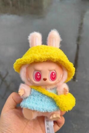 Labubu Clothes Set – Blue Dress, Yellow Hat & Bag | nekolulu