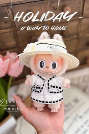 Labubu Clothes Set – Mini Tweed Jacket & Straw Hat Outfit | nekolulu