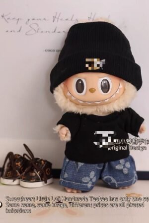 Labubu Clothes Set – Black Beanie & Denim Street Style | nekolulu