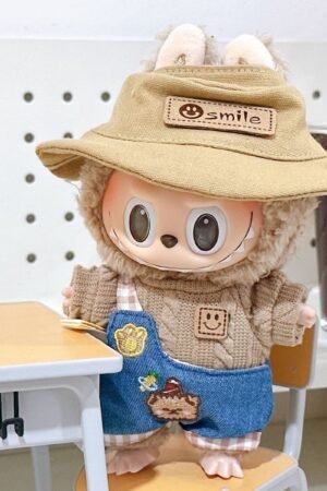 Labubu Smiley Sweater & Overalls Set - Handmade Doll Clothes | nekolulu