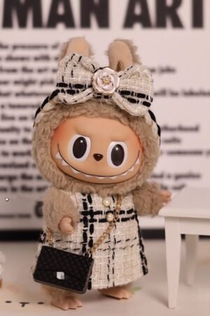 Labubu Clothes Set – Tweed Coat & Bow Headband | nekolulu