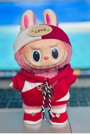 Labubu Clothes Set – Red & White Hoodie with Chain Accent | nekolulu