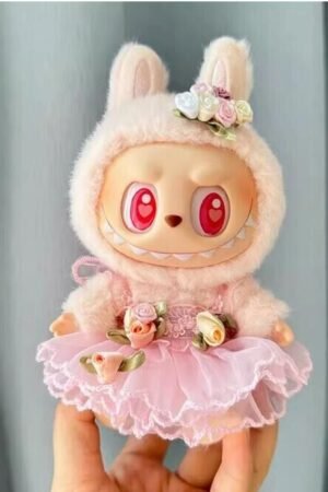 Labubu Clothes Set – Pink Fluffy Dress with Floral Embellishments | nekolulu