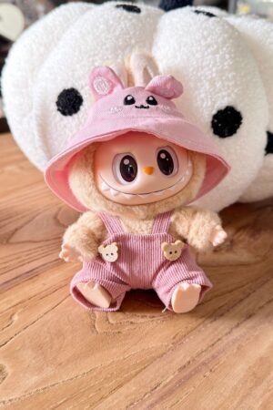 Labubu Clothes - Pink Corduroy Overalls & Hat Set | nekolulu