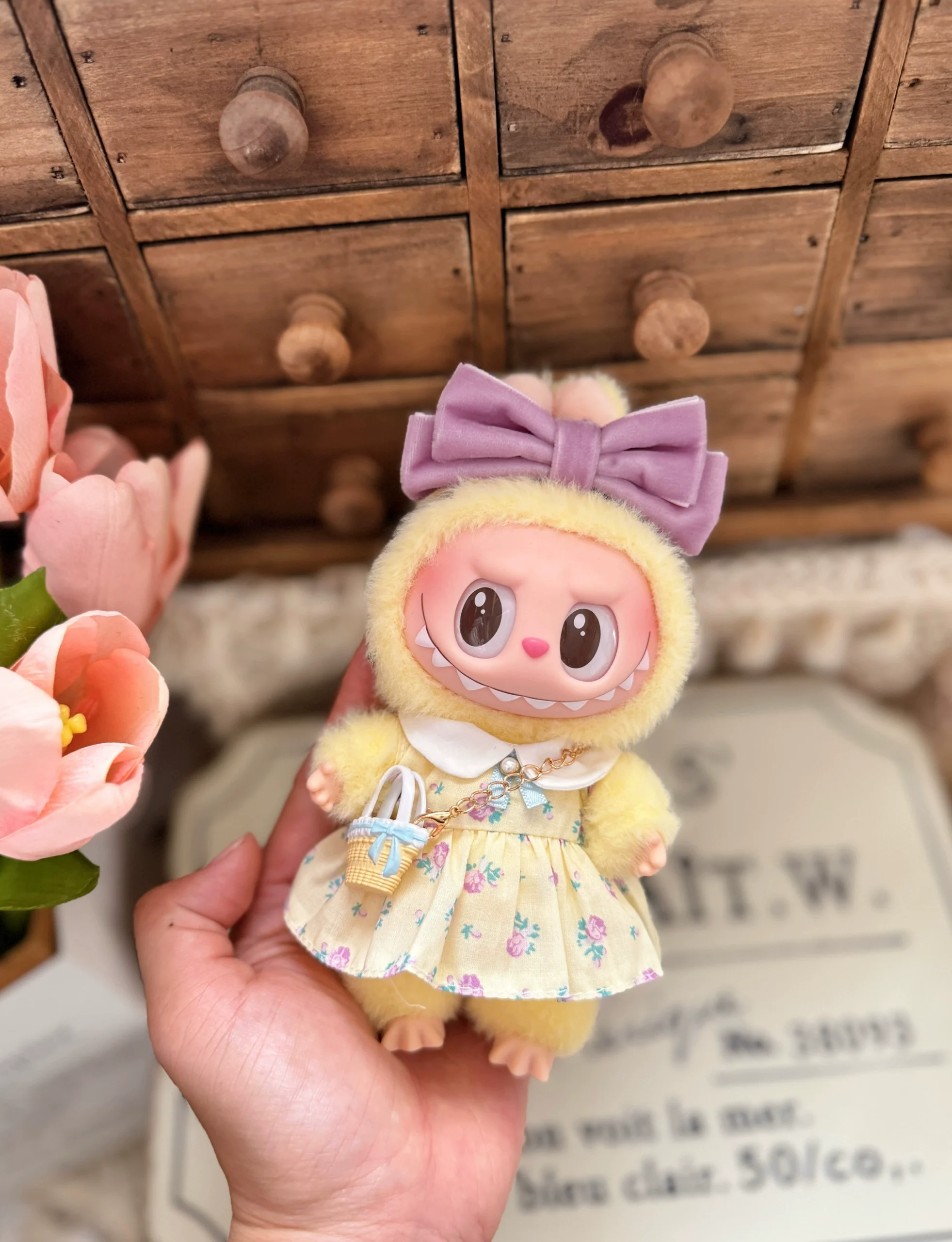 Labubu Clothes Set - Yellow Floral Skirt Headband, Labubu Doll Apparel | nekolulu 2 Labubu Clothes Set - Yellow Floral Skirt Headband, Labubu Doll Apparel | nekolulu - Image 2