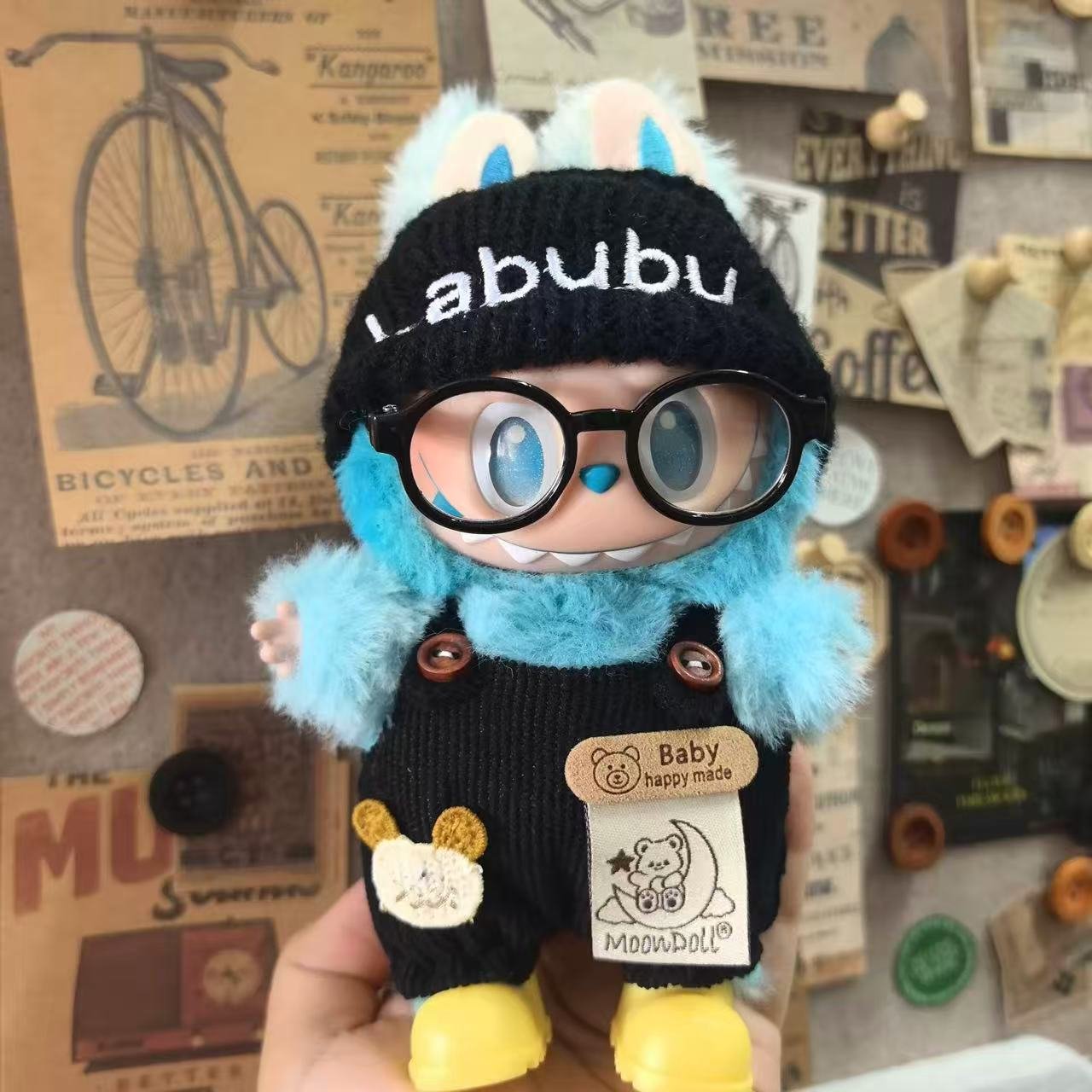 A collector inspecting a Labubu doll for authenticity.