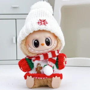 Snowflake white hat, gingerbread man sweater, red and white scarf