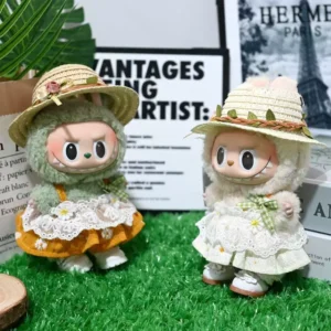 Labubu Doll Clothes – 1st-3rd Gen Plush Daisy Skirt & Straw Hat Set (2 SKUs) | nekolulu