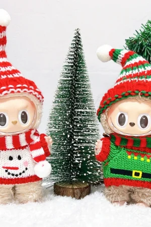 Labubu Doll Clothes (Christmas) – 17CM Sitting Party Knitted Sweater & Scarf Set (6 SKUs) | nekolulu
